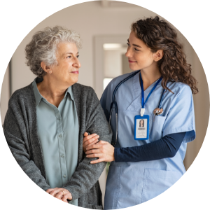 A nurse walking with an old patient